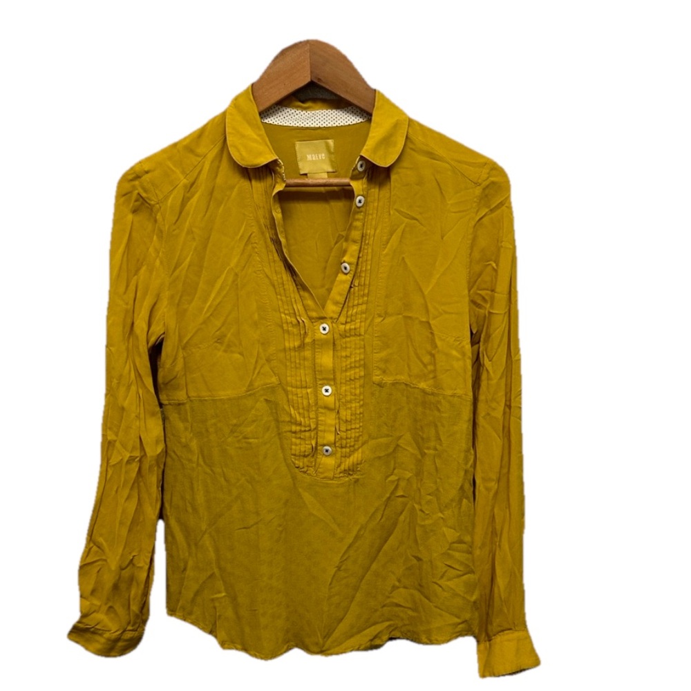 Maeve Chartreuse Blouse Pleated Women's 4‎ Boho Peasant Preppy Anthropologie Top